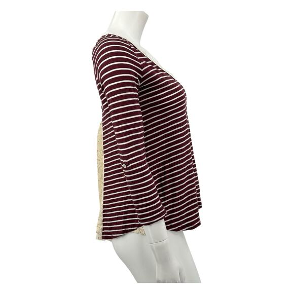 Meadow Rue Anthropologie Top Womens Small Cassia Stripe Red Lace Split Back Boho - Picture 3 of 9